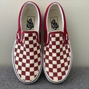 maroon checkered slip on vans! almost like new!!